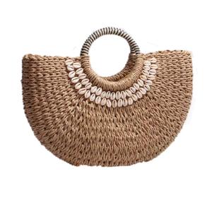 Quality Beach Crochet Hand Bag Brown Shell Decor 32cm×18cm×5cm Size wholesale