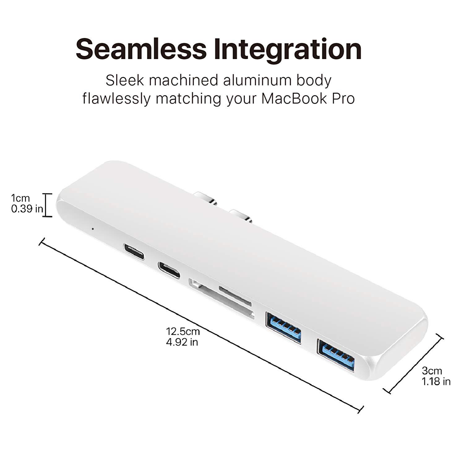 7-in-1 USB C Hub for MacBook Pro PC w USB-C Port USB-C 40Mbps100W Power Delivery USBC 5Gbps Data 4K TF/SD card read