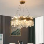 Modern Foyer Round Chandelier Luxury K9 Crystal Dimmable Pendant Lamp Cable