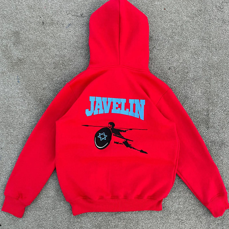 Windproof Distressed Applique Embroidery Hoodie Oversized Red Streetwear Hoodie