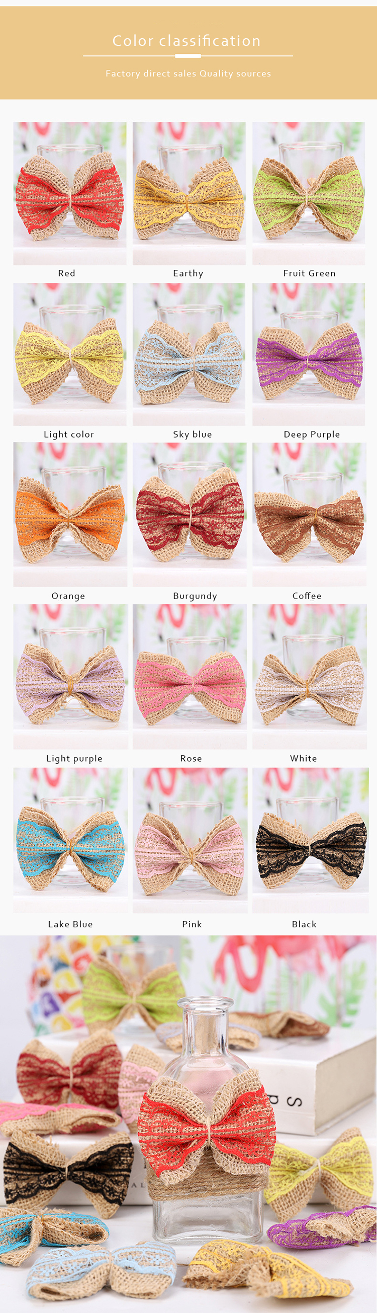 Factory Direct Handmade Diy Lace Bow New Clothing Accessories Color Linen Flower Can Be Customized