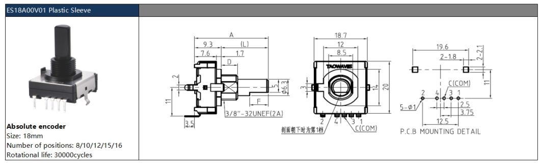 Ec18 Plastic Sleeve Digital Absolute Encoder Rotary Type for Washing Machine Control Panel