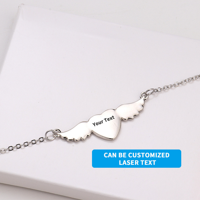 Personalized Sublimation Angel Wings Necklace Heart Shape Sublimation Necklace For Sublimation Printing