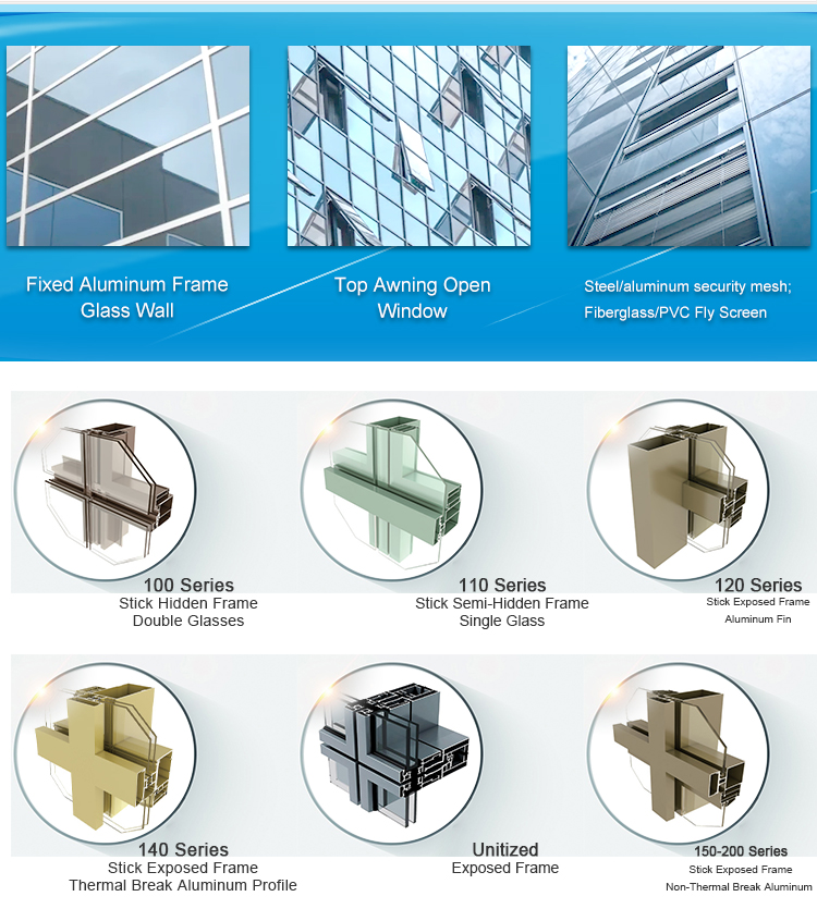 Skyscraper Glass Expose Frame Aluminum Curtain Wall, Structure Glass Curtain Wall With Aluminum