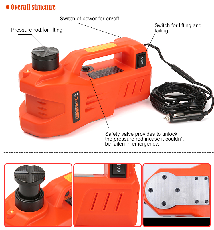 Dinsen Innovative 3 Ton 12 volt Electric Hydraulic floor Jack + Tire air pump 2 in 1
