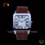 stainless steel quartz watch for men water resistant with PU leather band and