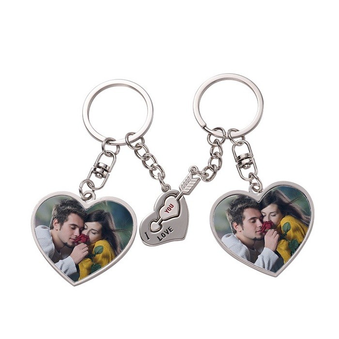 Heart And Round Shape Sublimation Blank Metal Keyring For Lovers Bag Pendant