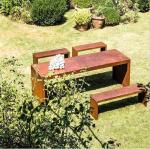 Natural Rusted Geometric Metal Furniture Corten Steel Outdoor Table With Bench
