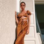Short Sleeve Strappy Womens Party Maxi Dresses High Waist