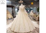 Luxury Champagne Ladies Bridal Gown , Tulle Lantern Long Sleeve Bridal Dresses
