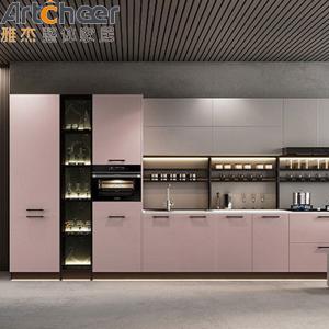 Quality Handless Door Soft Close L Shape Kitchen Cabinet With Solid Surface Countertop Modern Design wholesale