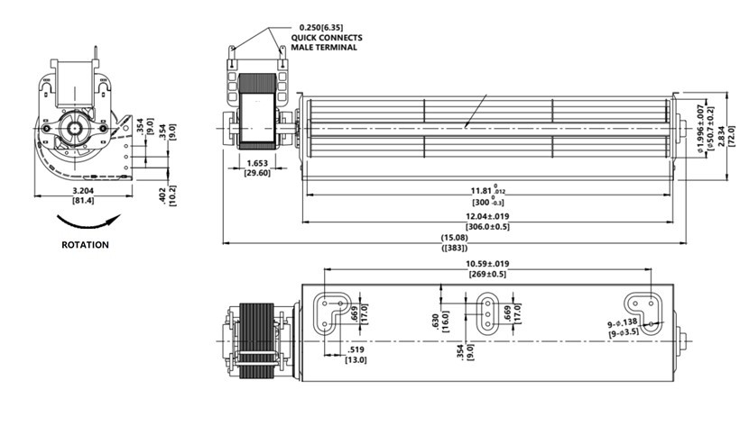 45mm X 300 AC Cross Flow Blower Fan 37W 0.56A Air Flow Blower System