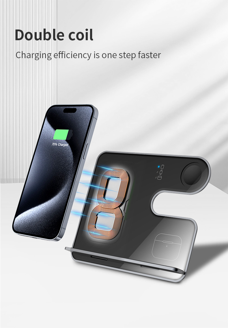 Detachable Braket Qi Standard 3in 1 Wireless Charging for Smart Devices