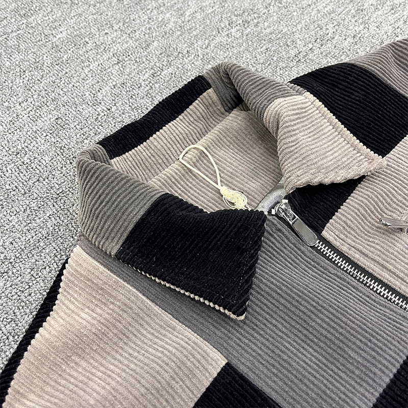 Custom Manufacturers Shirts Zip up Long Sleeve Flannel Plaid Shirt Color Patchwork Corduroy Shirts for Men