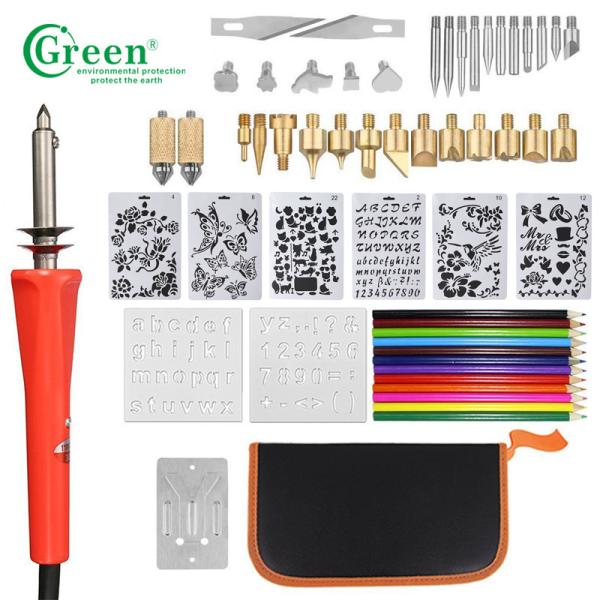 Cheap Green PS3301 33 Wood Burning Kit Tips 2 Stencils 12 Colored Pencils for sale
