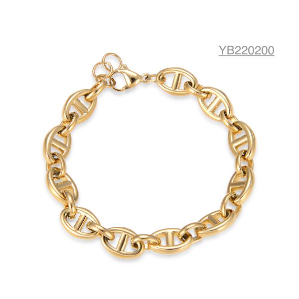 Vintage Stainless Steel Designer Jewelry Pig Nose Shape Gold Hand Chain For