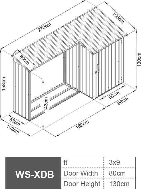 3x7 3x9 Garden Metal Shed WS-XDB Anthracite RAL7016 For Wooden Storage