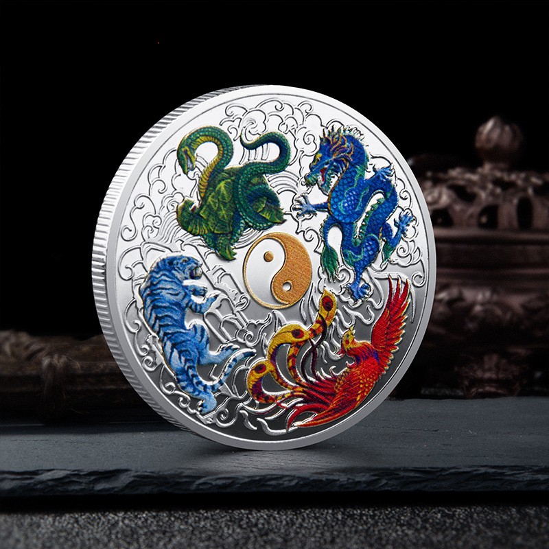 Custom Chinese Four Great Beasts Commemorative Coins Queen Elizabeth Metal Coins