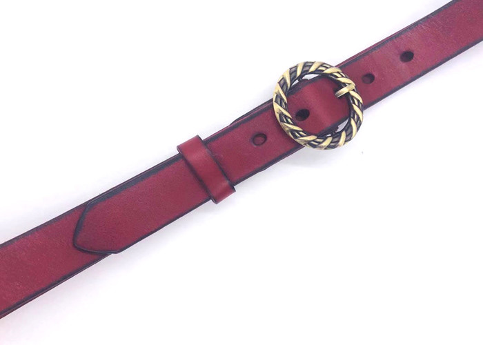 Red Womens Genuine Leather Belt For Jeans Dresses Pants With Braided Design Anti - Brass Buckle