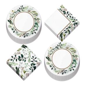 Quality Green Birthday Decor Compostable Disposable Paper Tableware wholesale