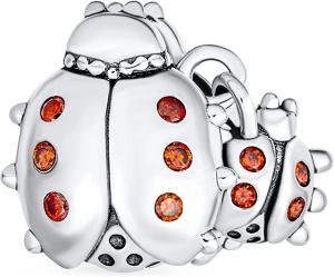 Quality Insect Garden Mother Baby Ladybugs Red CZ Dangle Charm Beads Good Luck wholesale
