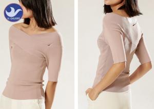 Quality Cross Neck And Boat Neck Womens Knit Pullover Sweater Half Sleeves Pink wholesale
