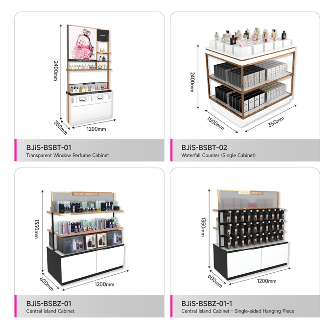 Makeup Display Cabinet Platinum Wooden Island End For Cosmetic Retail Shop Display Furniture and Perfume Store Fixtures
