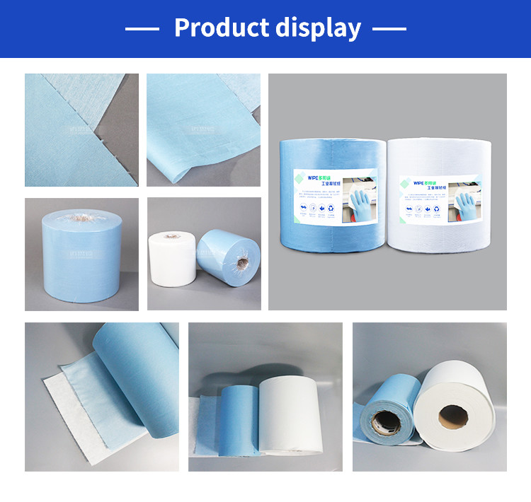 Oil Absorbing Disposable Low Lint Wipes For Cleaning Blue Enhanced Wiper Paper Roll Industrial