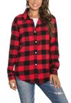 Womens Plaid Button Down Shirt Long Sleeve Flannel Classic Casual Blouse