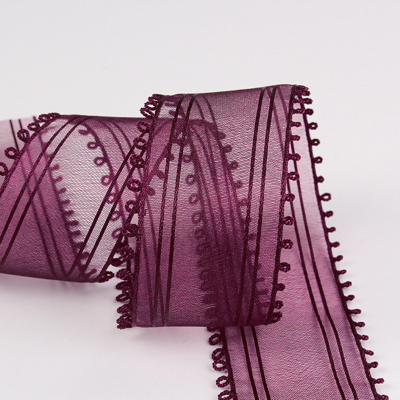 16mm-38mm Rolls Of Organza Ribbon Double Circle Edge Red Sheer Ribbon