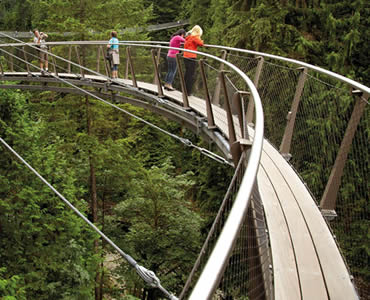 A section of Cliffwalk Capilano Suspension Bridge with several persons on it.