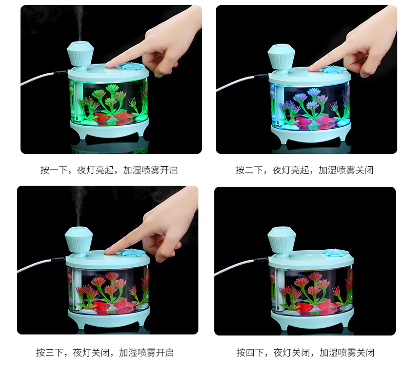New Arrival Upgrade Version Mini Fish Tank Humidifier USB Anion Soothing Colorful Light Humidifier