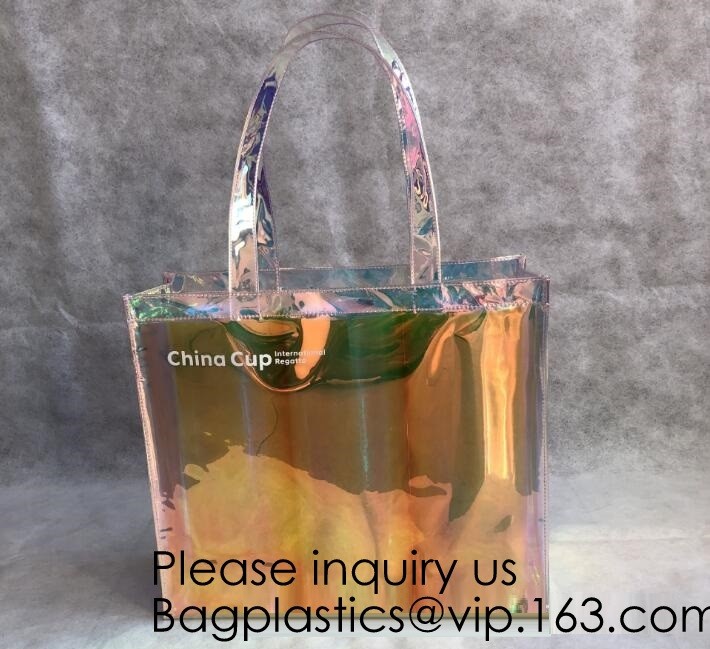 Reusable Custom Transparent PVC Shopping Bag Promotional Items Ladies Clear Plastic Beach Tote Bags Women, bagease, pack