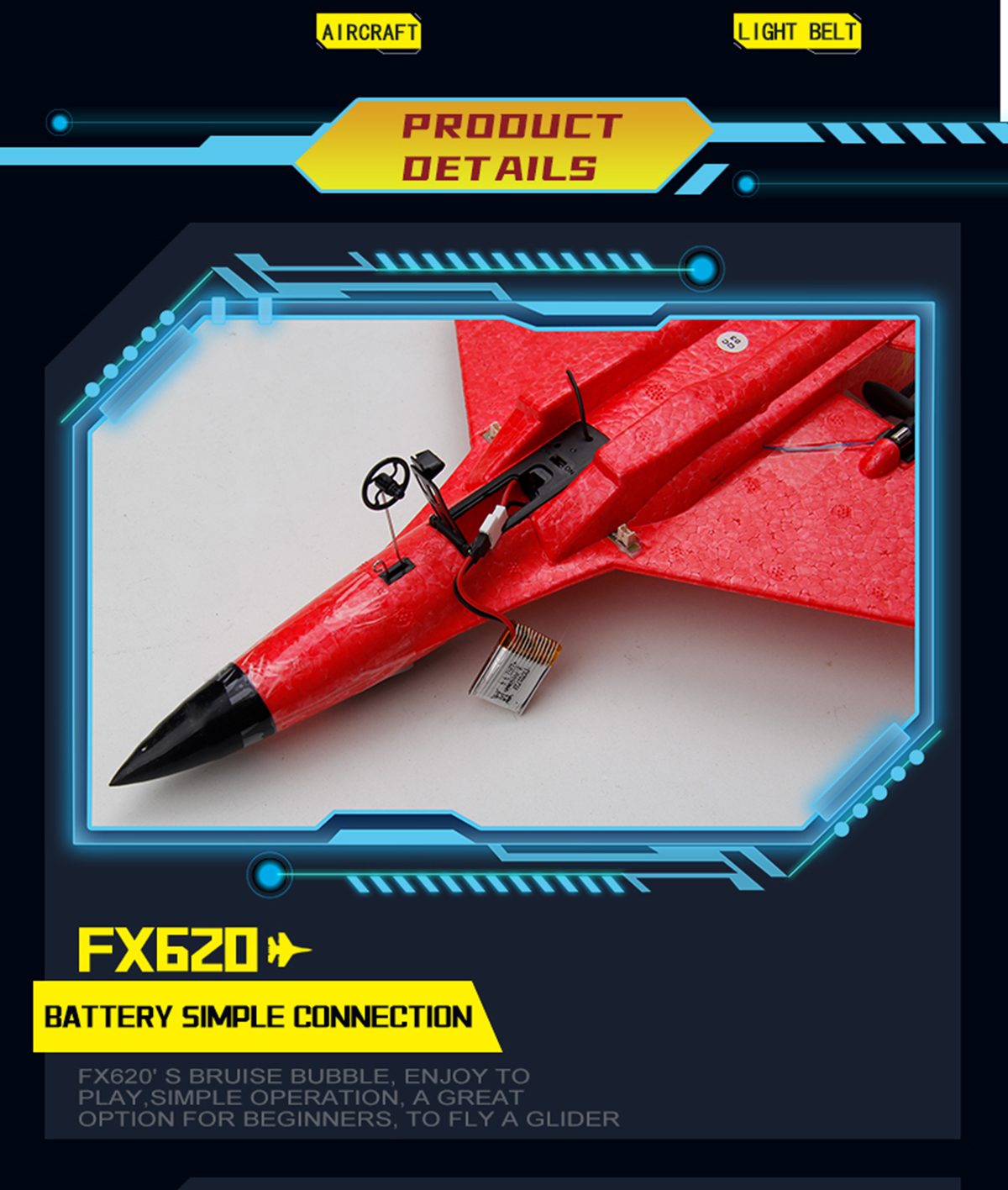 FX620 2.4GHz 2-Channel Foam RC Plane Model Glider RC Jet Airplane with Charging Time of 60 Mins and 3.7V 150mAh Battery