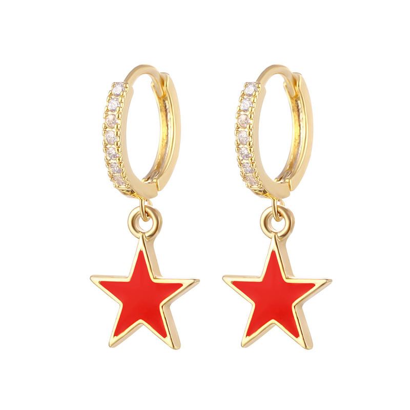 Colorful Enamel Star Hoop Earrings Real 925 Sterling Silver Earrings Rhodium Plated