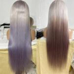 European Wig New Long Purple Gradient Light Grey Front Lace Wig