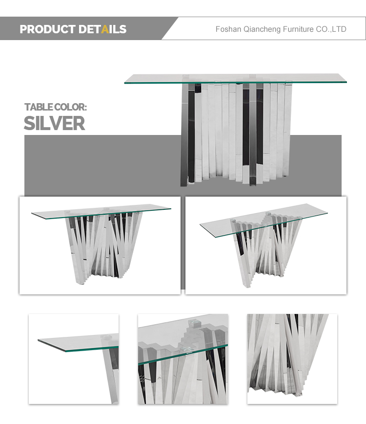Modern 51kg SS Console Table 160cmx45cmx75cm Canada Style Glass top