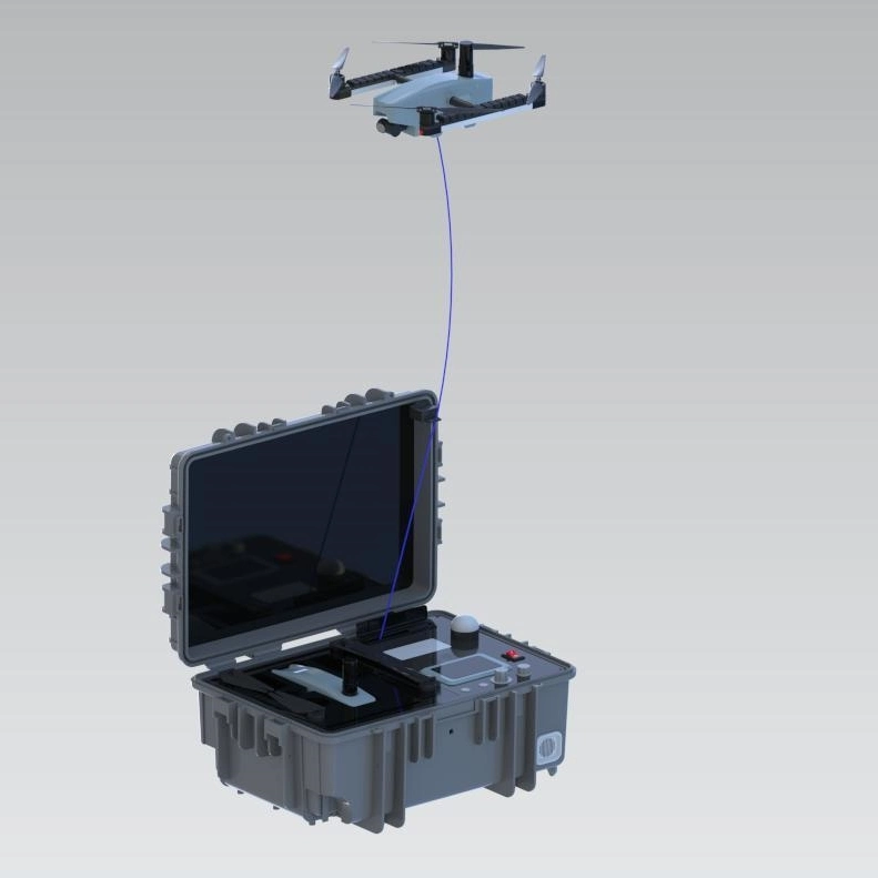 Lighting Drone by Tether Cable Supply Power Continuously 24 Hours for Emergency Lighting