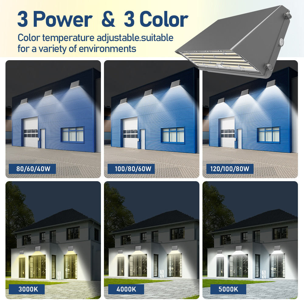 Full Cut Off Street Outdoor Wallpack Lamp Waterproof IP65 80W/100W Selectable 277V 347V 480V LED Wall Pack Light