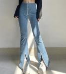 Custom Clothing Factory China V-Neck Turned-Up Flared Jeans Zipper Slit Bell