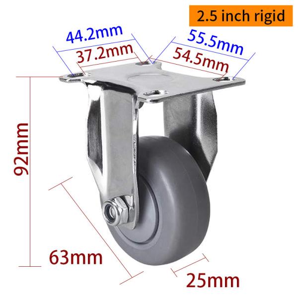 EDL Light TPE Casters Chrome Coating 2.5inch 70kg Plate by Rigid,Swivel and