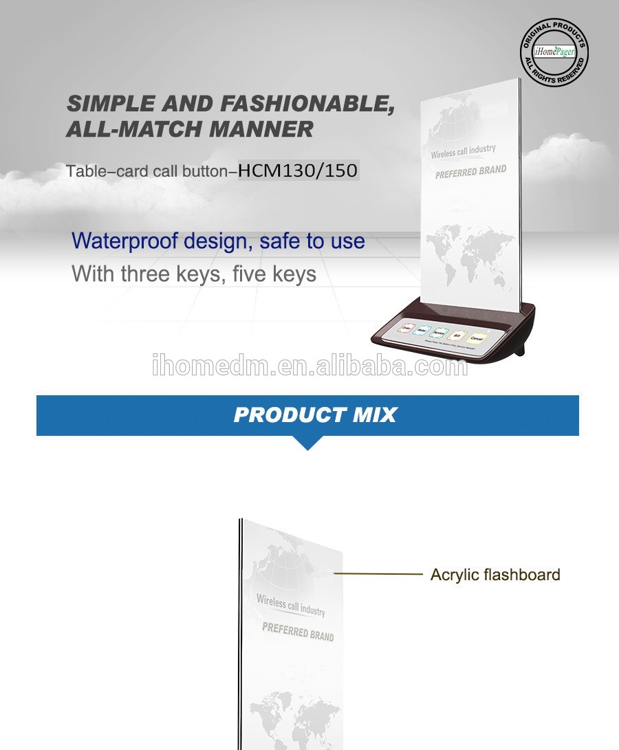 Acrylic board menu holder wireless waiter call button