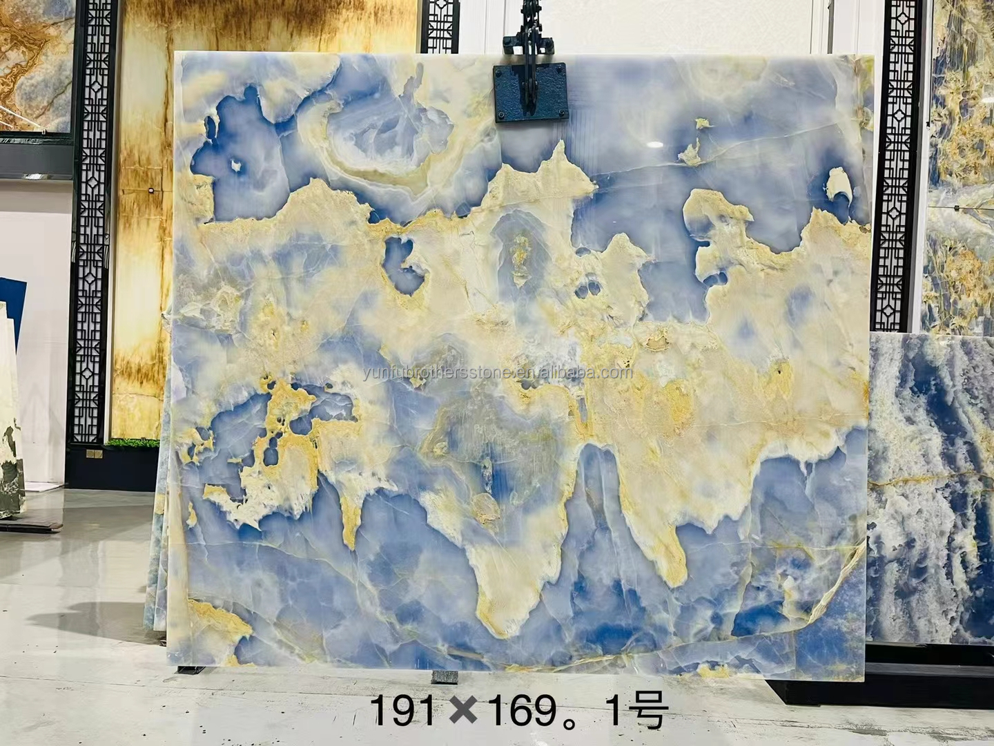 Blue Golden Onyx Stone Slabs Natural Translucent Marble for TV Background Wall Panels