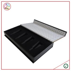 Quality Gold Foil Black Flip Cosmetic Packaging Box With EVA Insert wholesale
