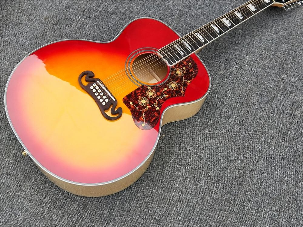 Tiger Flame Maple Factory Custom 12 strings Red and Yellow G200 classic Acoustic Guitar