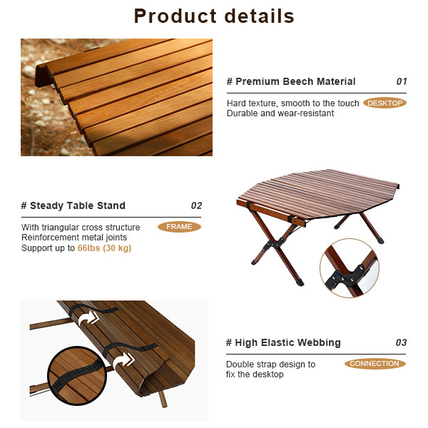 Folding Wooden Metal Folding Camping Table Octangle Picnic Table Camping