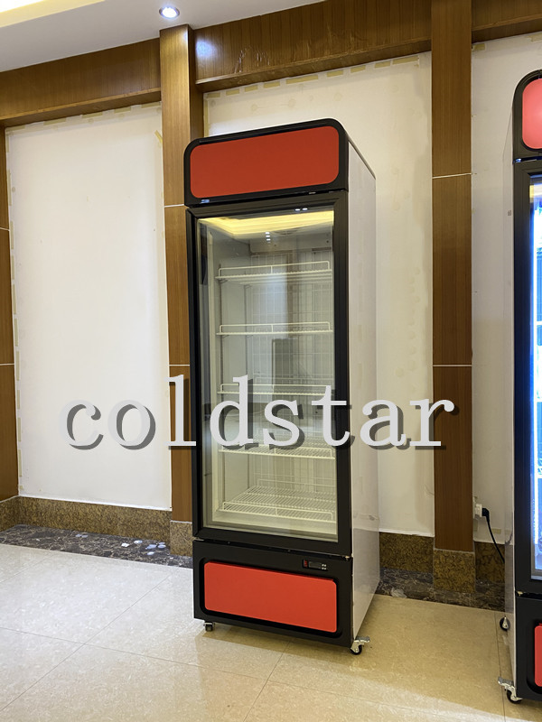 Supermarket 450L display showcase glass door freezer upright refrigerator