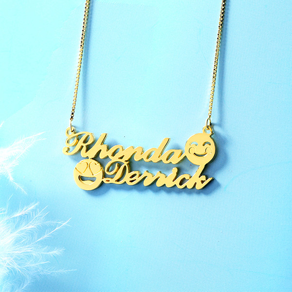 1.8ft 0.07oz Emoji Gold Necklace S925 Memorial Initial Name Necklace