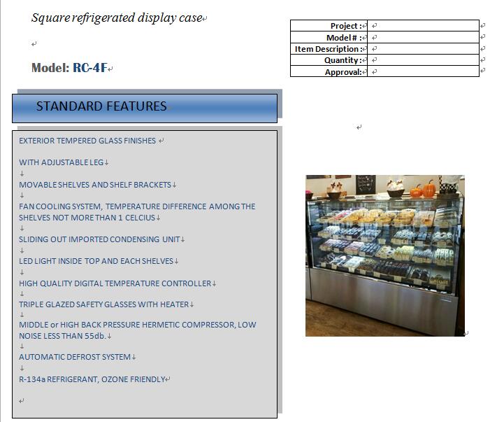 Square Glass Refrigerated Bakery Showcase with CE&ETL