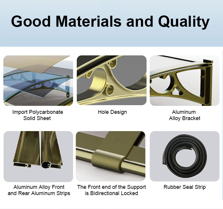 Anti UV Polycarbonate Outdoor Awning Canopy Lightweight Poly Carbonate Awning